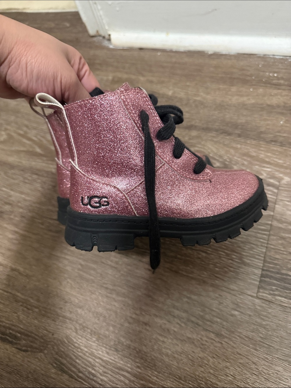 UGG Kids Pink Glitter Combat-Style Boots